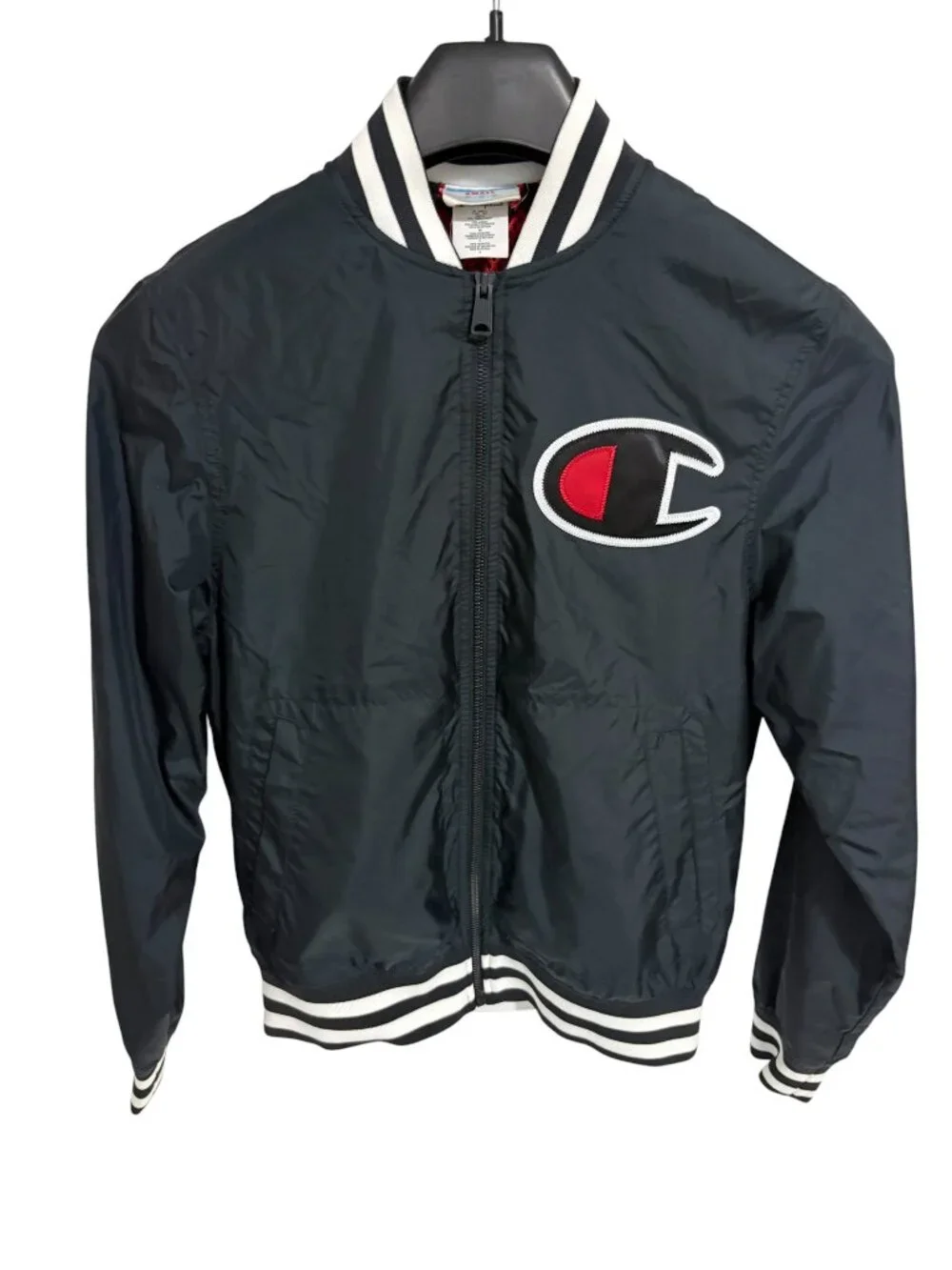 Champion Full Zip Jacket Mens Size Small Navy Blue Logos Mesch Lined